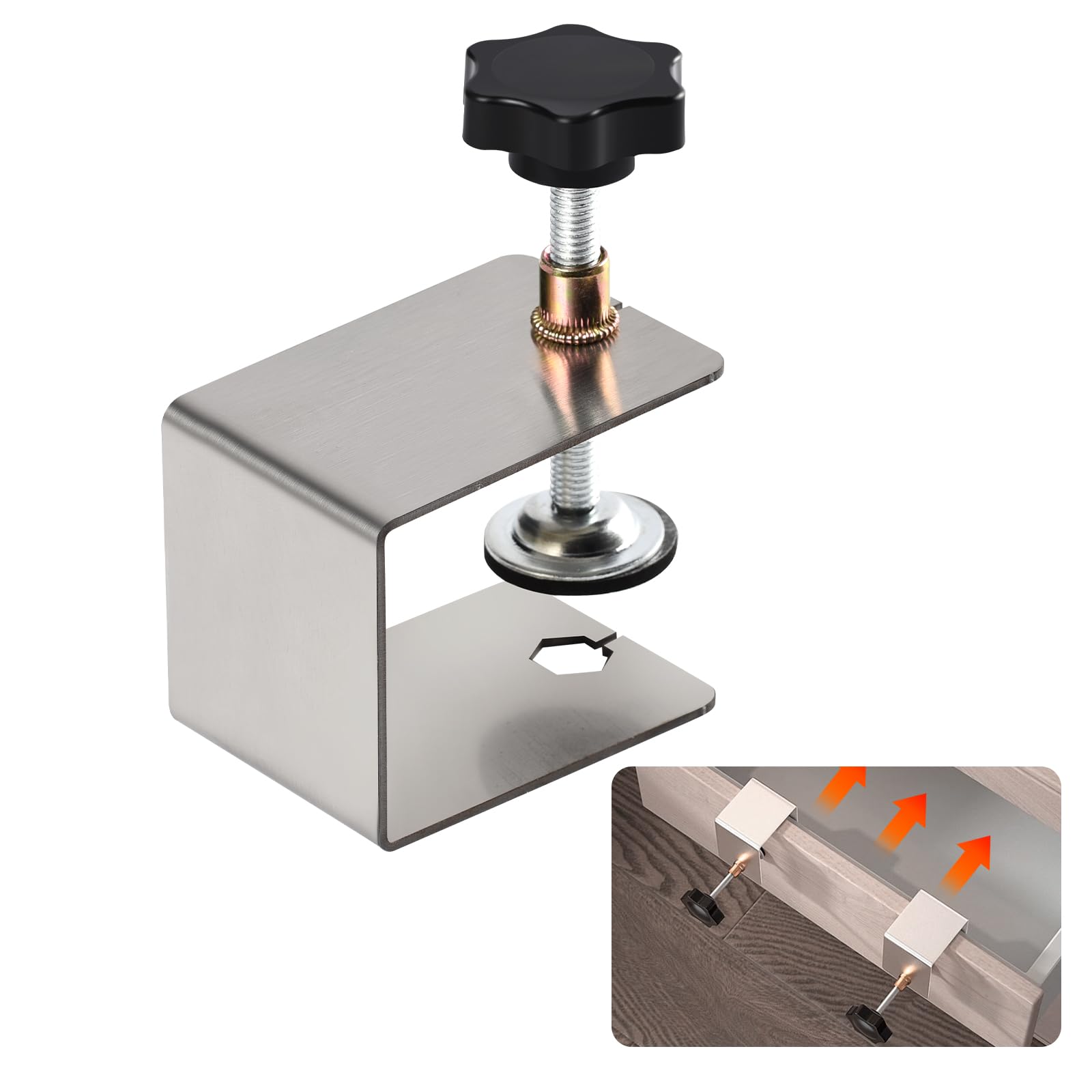 1PCS C-Clamp, Universal Heavy Duty C-Clamp Base Stand Stainless Steel Tiger Clamp, Drawer Front Clamp Metal Desk Mounting Accessory Fence Clamp for Woodworking Fixed Repair Home Improvement Silver