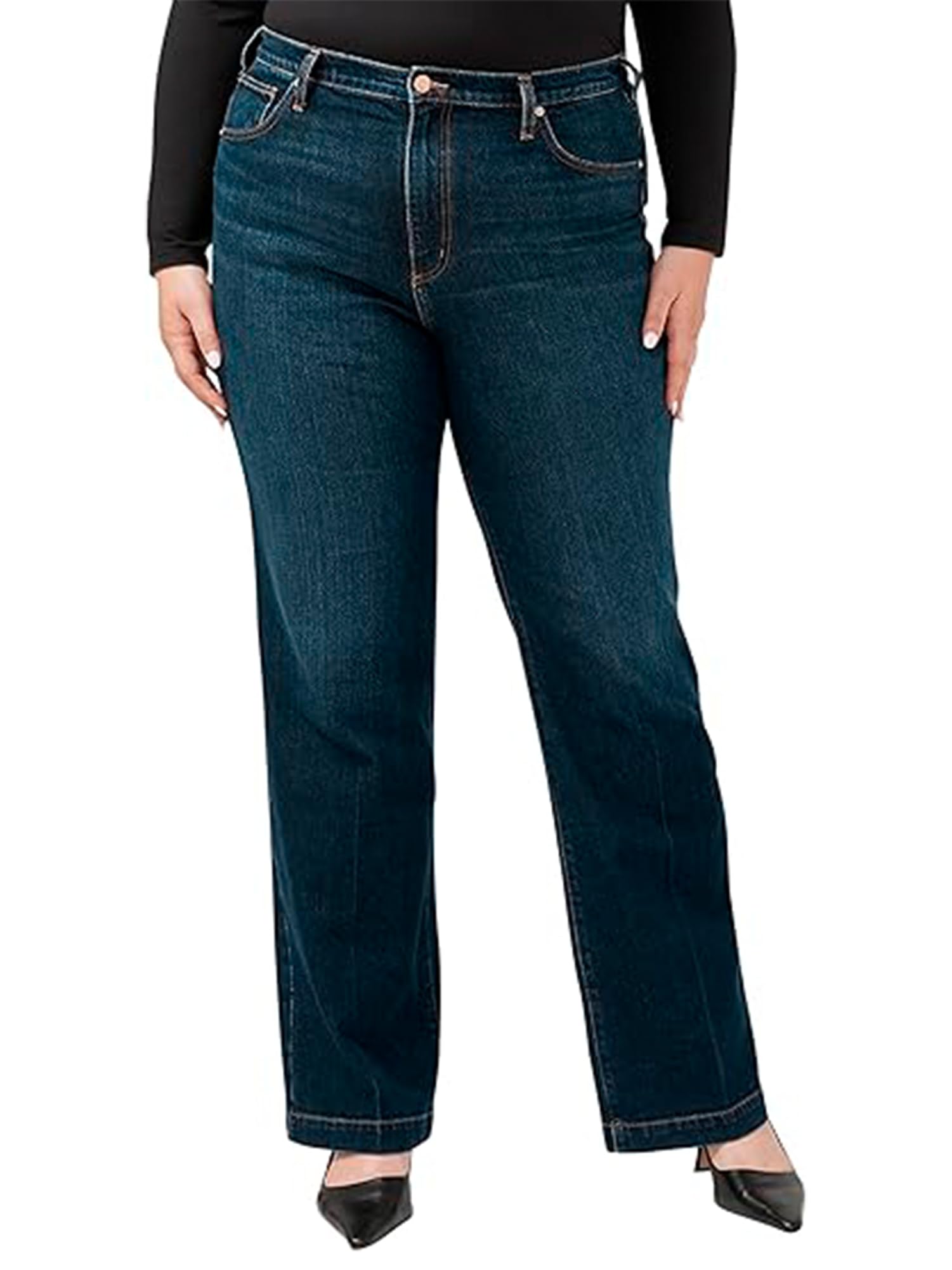 Photo 1 of Silver Jeans Co. Women's Plus Size Highly Desirable High Rise Trouser Leg Jeans, Dark Wash, 16 Plus