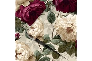 WDESYADMS 1PC Vintage Burgundy Peony Countertop Contact Paper 39.37x23.62 Inch Self Adhesive PVC Peel and Stick Decorative Fi