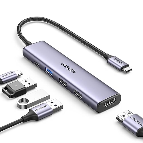 UGREEN USB C Hub 5 in 1 Multiport Adapter Revodok 105 4K HDMI, 100W Power Delivery, 3 USB-A Data Ports, USB C Dongle for MacBook Pro/Air, iPad Pro, iMac, iPhone 16 Pro/Pro Max, XPS, Thinkpad