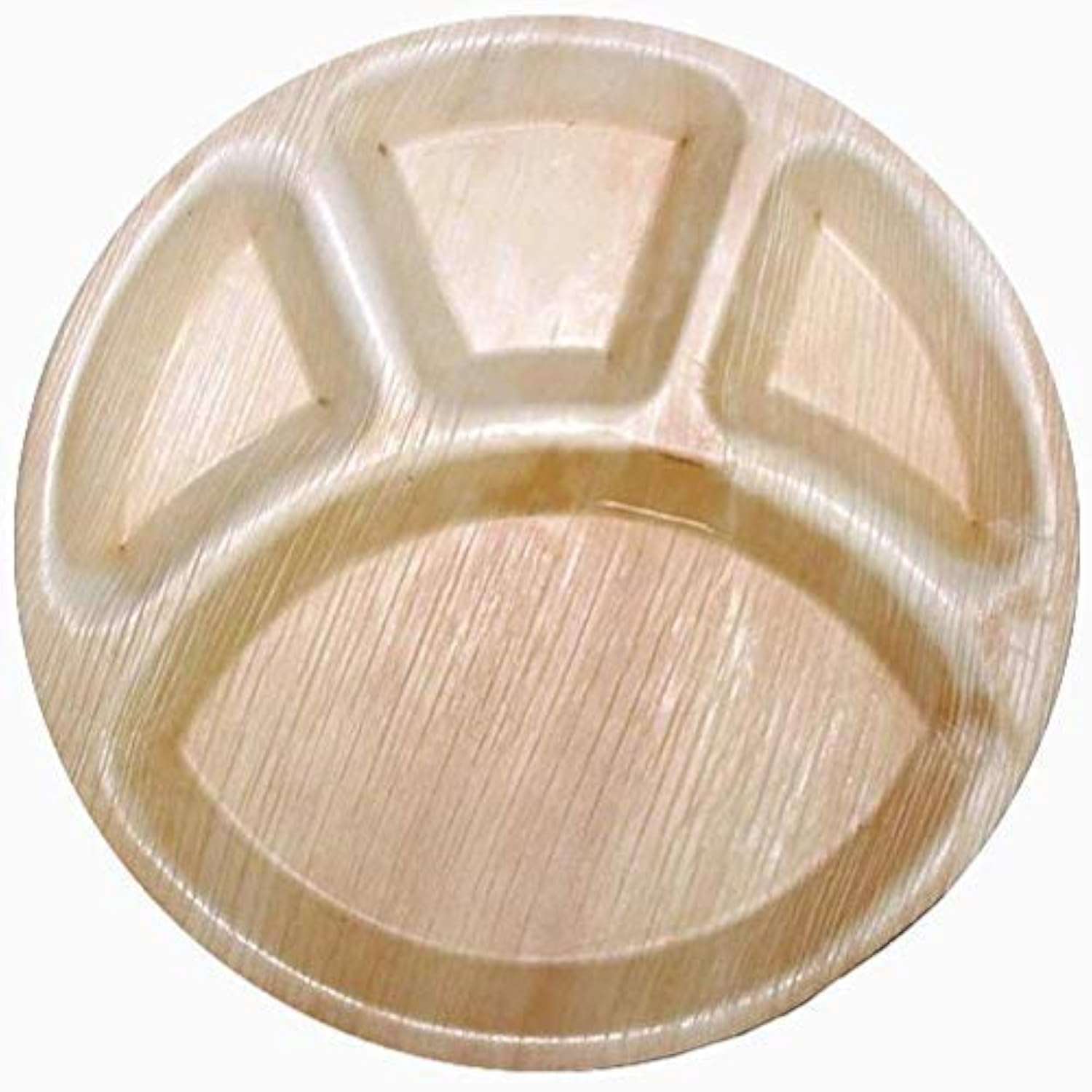 Areca Palm Leaf Eco-friendly Disposables Plates (Pack of 25 pcs) (12" Round 4 Compartments), Compostable Eco-Friendly Party Plates, Biodegradable Disposable Party Plates
