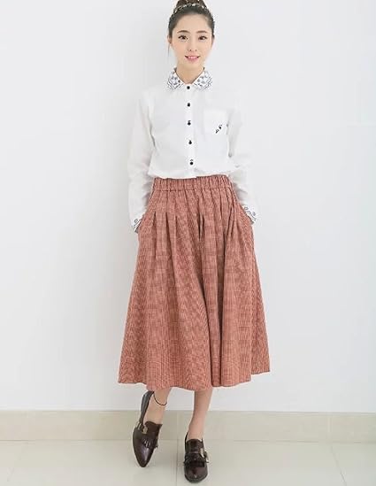 Amazon ニャーホームロングスカート かわいい 秋 チェック 長い 踝丈 マキシ レディース Free グリーン レッド グレー モスキーピンク 大きいサイズ ストリート セクシー きれいめ 赤 レトロ フレアー スカート 通販