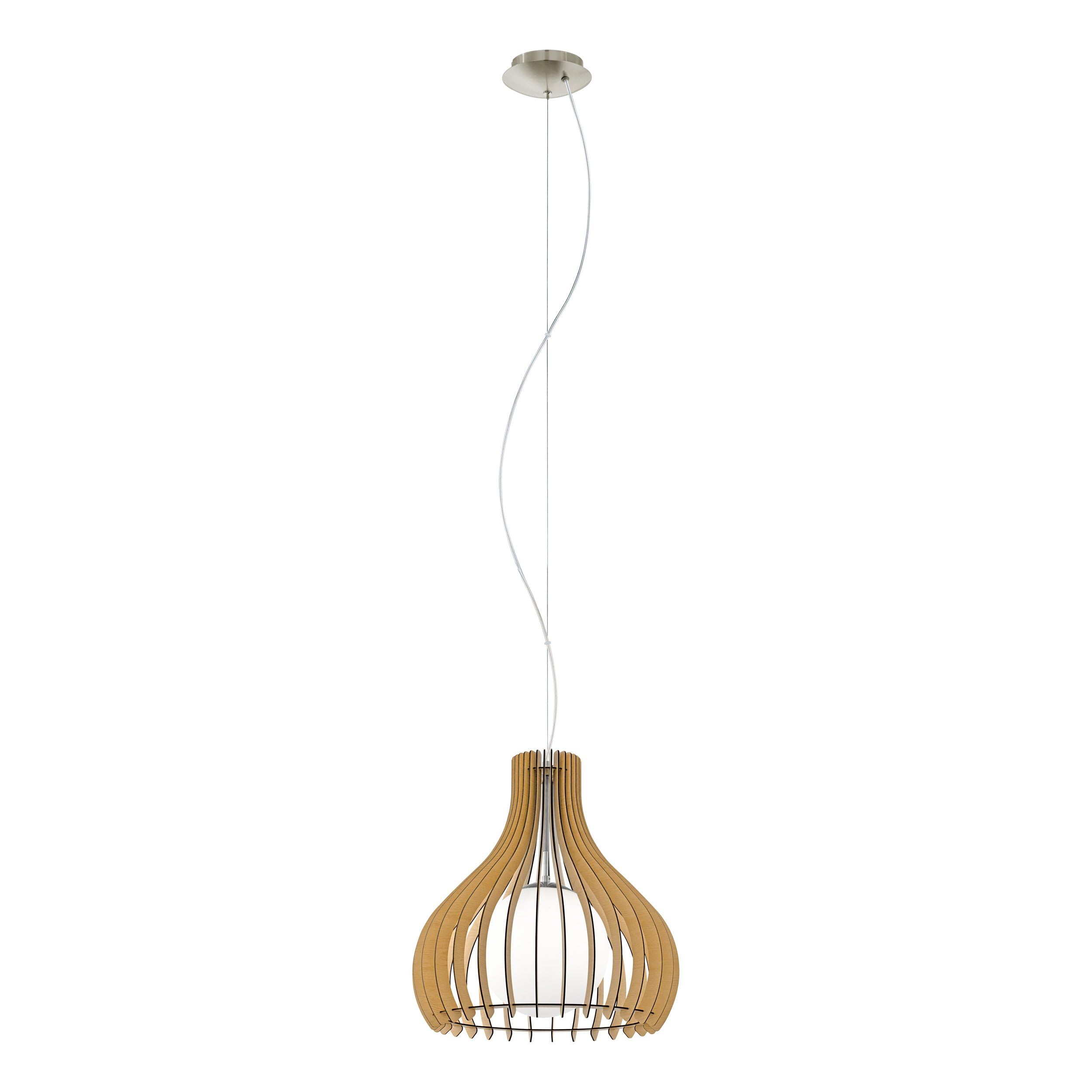 Eglo Pendant Lighting Tindori, Vintage Ceiling Light Fitting Made of Steel, Wood and Glass in Nickel matt, Maple and White, Hanging lamp for Dining and Living Room, E27 Socket, Ø 20 inches