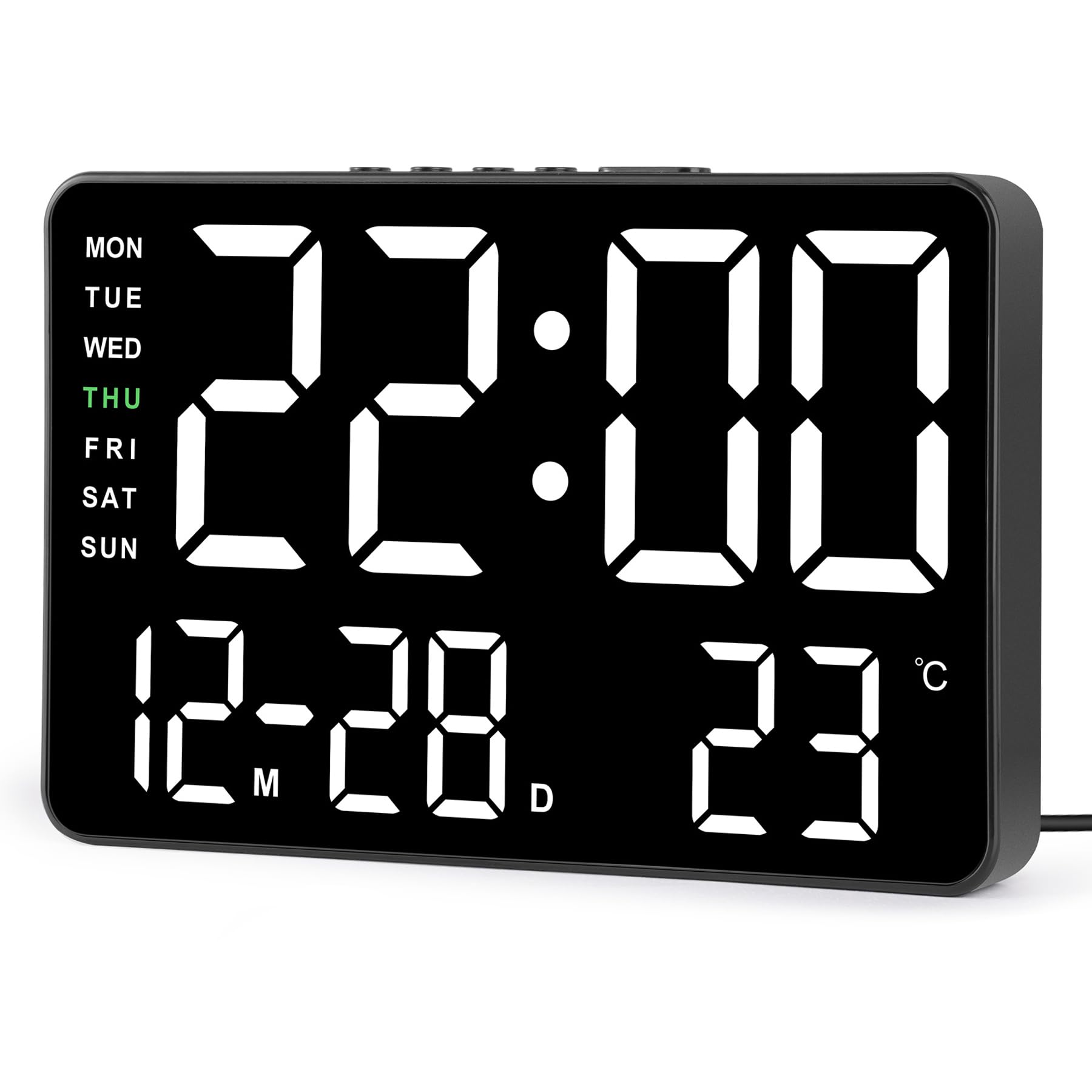 SZELAM Digital Alarm Clock, 7.2" Large Display, Dual Alarms, 5 Level Brightness, Day/Date Display, Black-white, 19.5 cm (W) x 11.3 cm (H), Home Office, Bedroom, Living Room