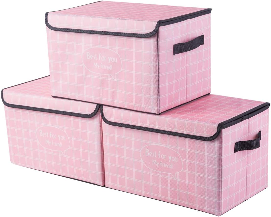 iFlower Fabric Storage Bin Foldable Storage Cube Box Stackable Decorative Container Set with Lid Handles for Nursery Closet Kids Room Toys