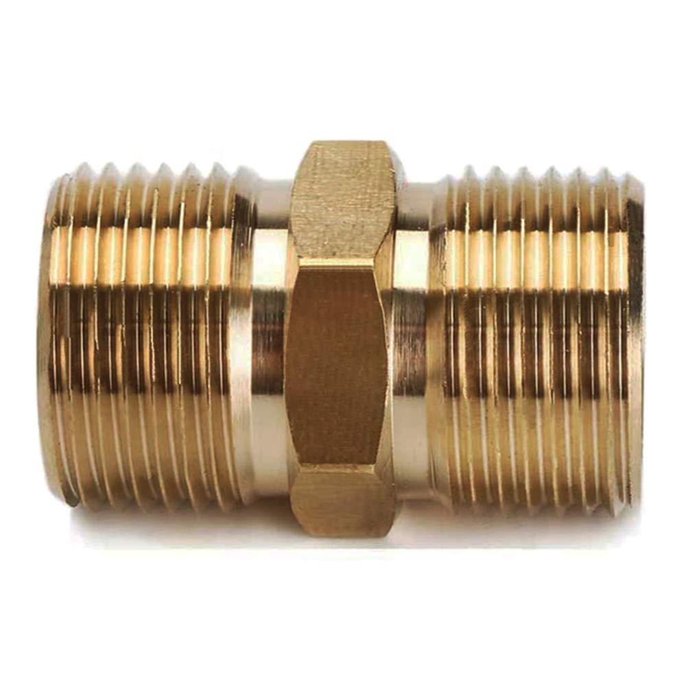 Stone Banks Metric M22 15mm Male to M22 14mm Male External Thread Connector, Brass High Pressure Washer Adapter Hose to Hose Coupler