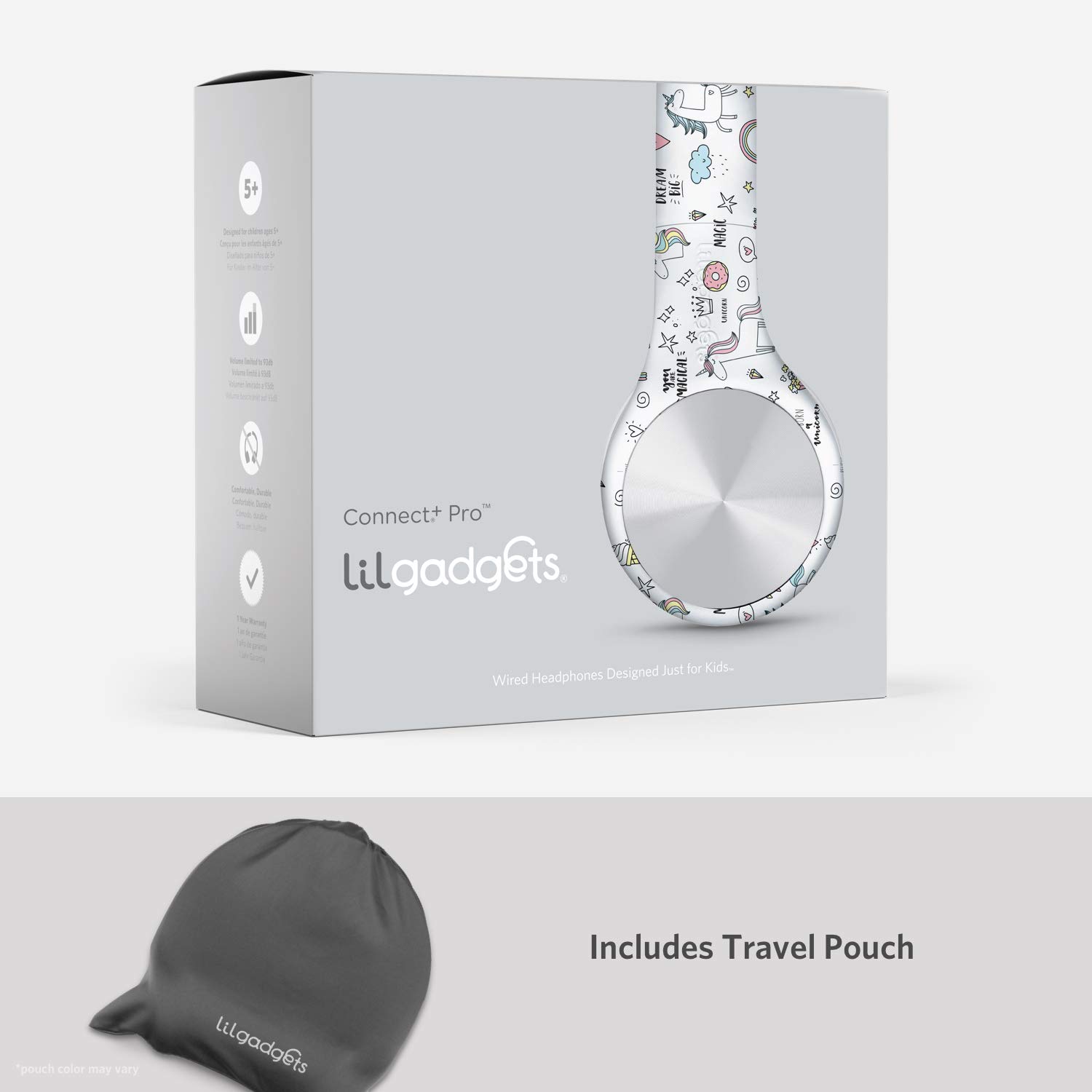 LilGadgets Connect+ Wired Kids Headphones for School with Microphone, Noise & Volume Reducing Over-Ear Headset with Cord, SharePort Technology & SoftTouch Padding, Magical Unicorns Headphones for Kids