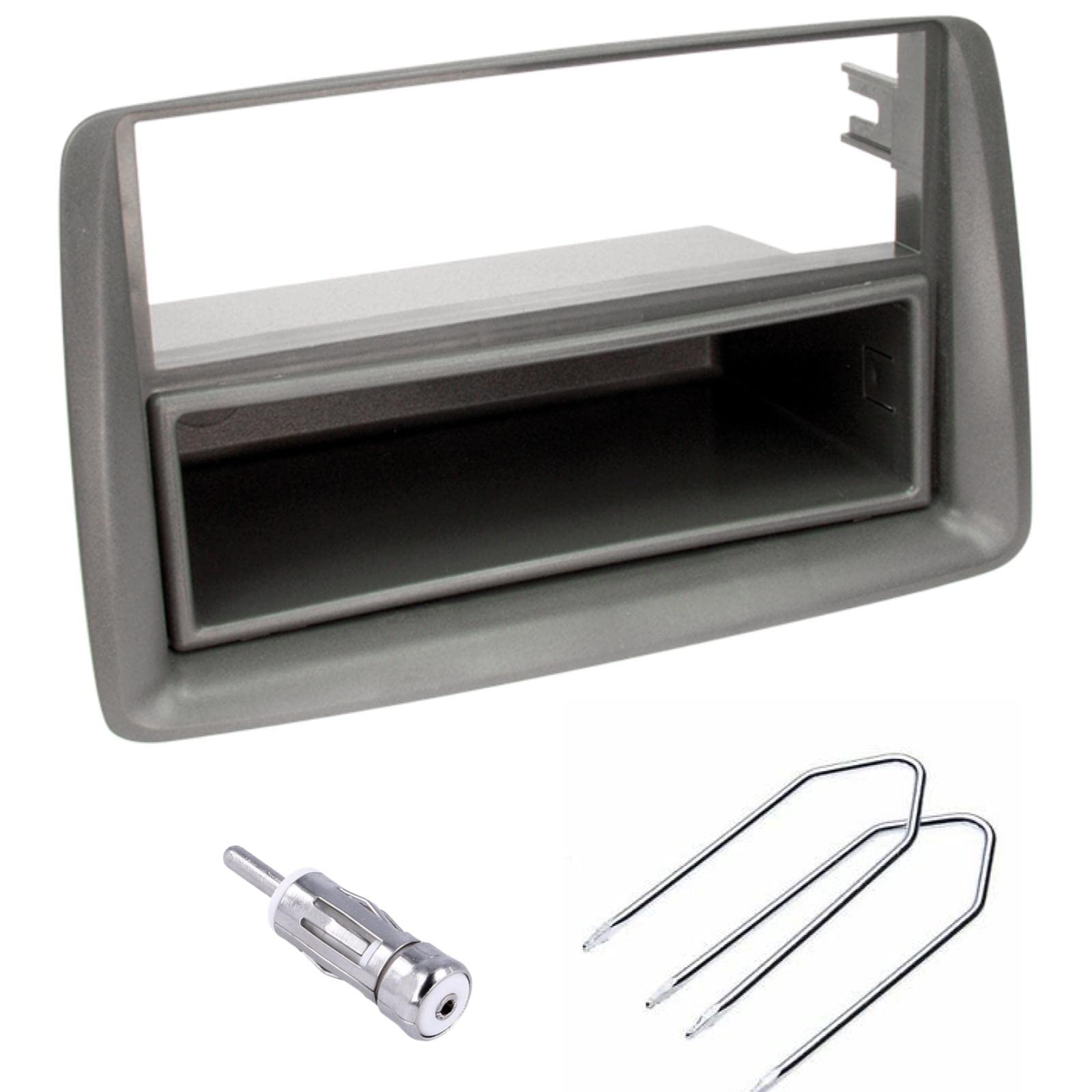 Sound-way Single DIN Car Radio Installation Kit, 1 DIN Front Panel Frame, Facia Adaptor, Antenna Adapter, Release keys, compatible with Fiat Panda 2002-2012