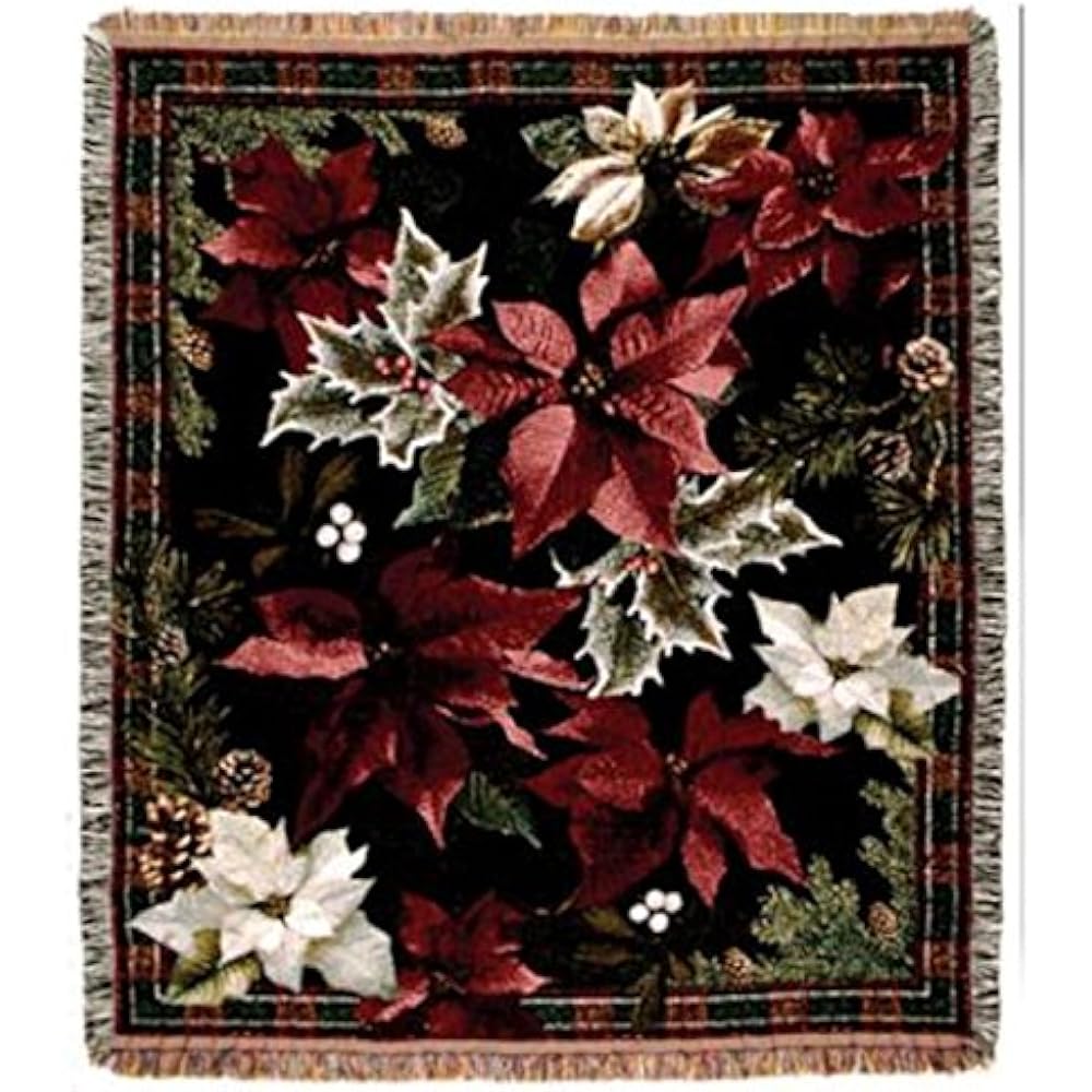 Poinsettia Throws N' Plaid Christmas Holiday Tapestry Blanket 50" X 60" Home eBay