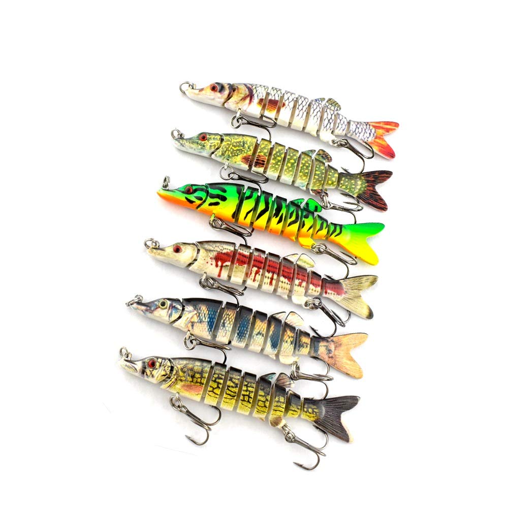 ODS Pike Lure Kit 3.5inch Fishing Bait Jointed Swimbait with Hooks Lifelike Artificial Bait for Freshwater Saltwater(6pcs/Set)