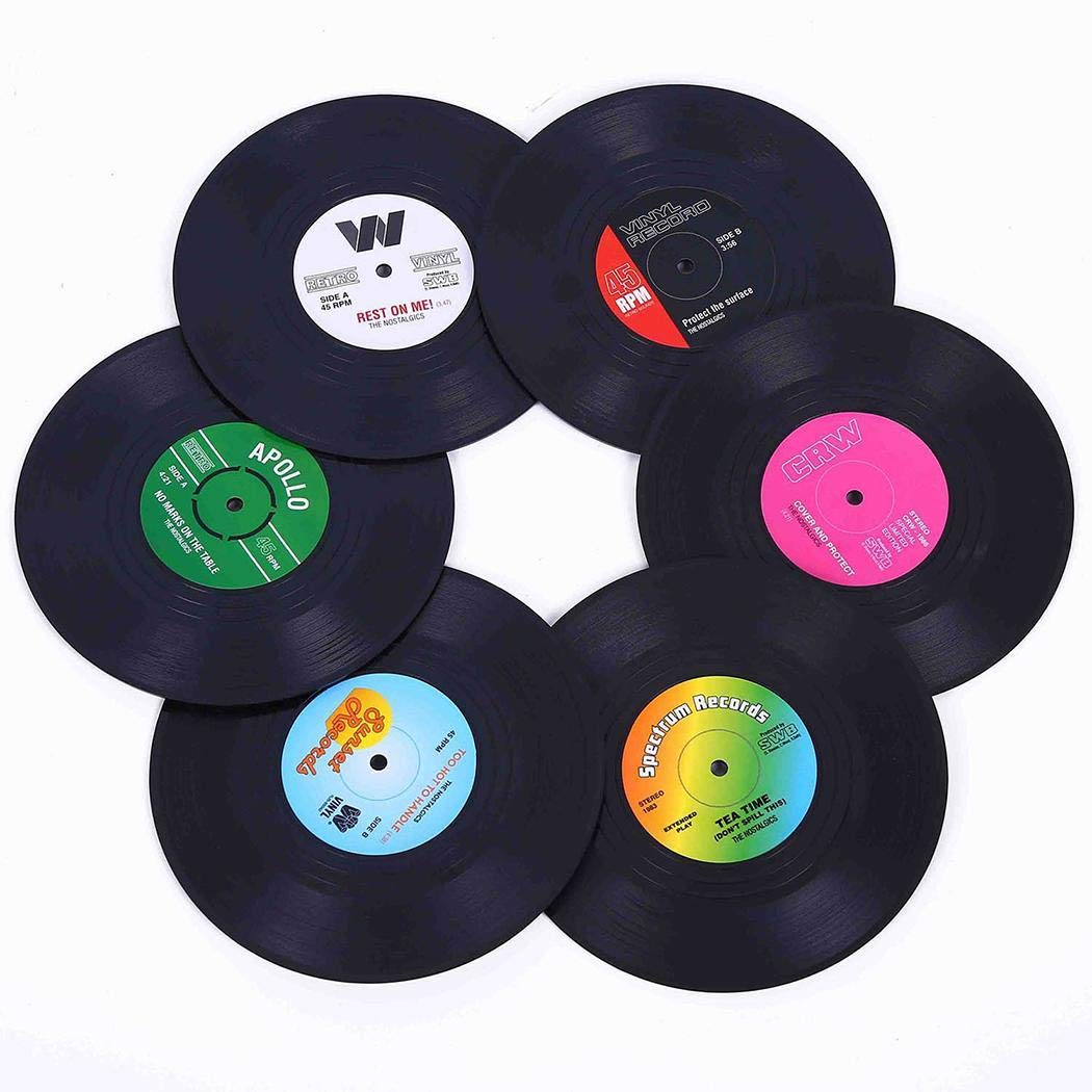 Susens 6 Pcs/Set Creative CD Cup Coaster CD Pattern Coaster Round Retro Style Coffee Cup Insulation Coaster