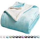 LBRO2M Sherpa Fleece Bed Blanket Twin Size,Super Soft Fuzzy Plush Warm Cozy Fluffy Microfiber Couch Throw Velvet Double Reversible Luxurious Blankets (Turquoise, Twin)