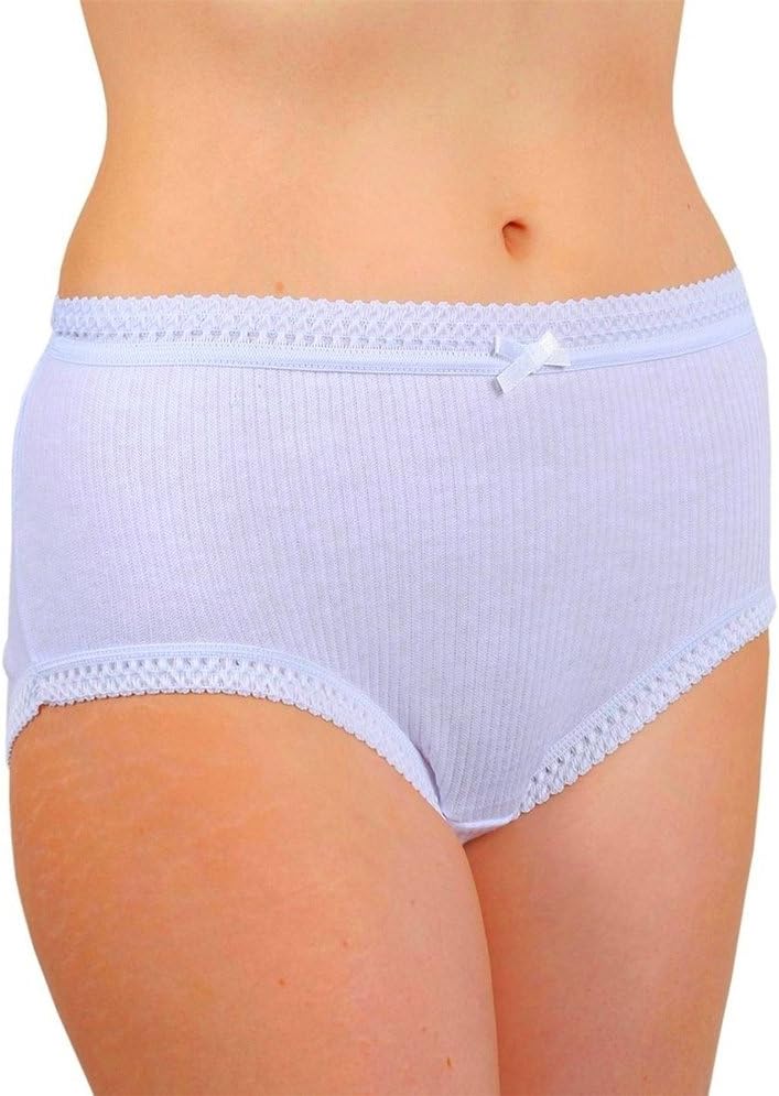6X Pairs of Ladies 100% Cotton Ribbed Design Full Knickers Briefs/Sizes up to 66" Hips