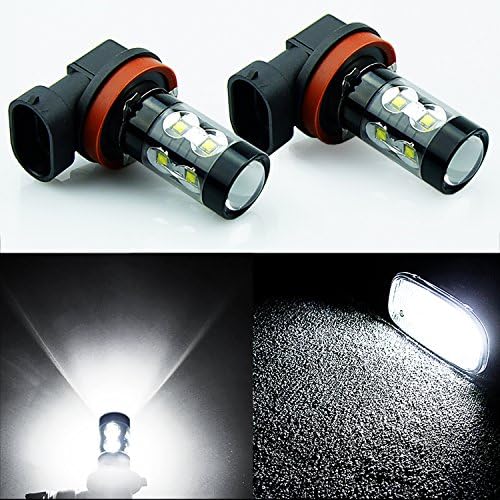 JDM ASTAR Extremely Bright Max 50W High Power H9 LED Bulbs for DRL or Fog Lights, Xenon White
