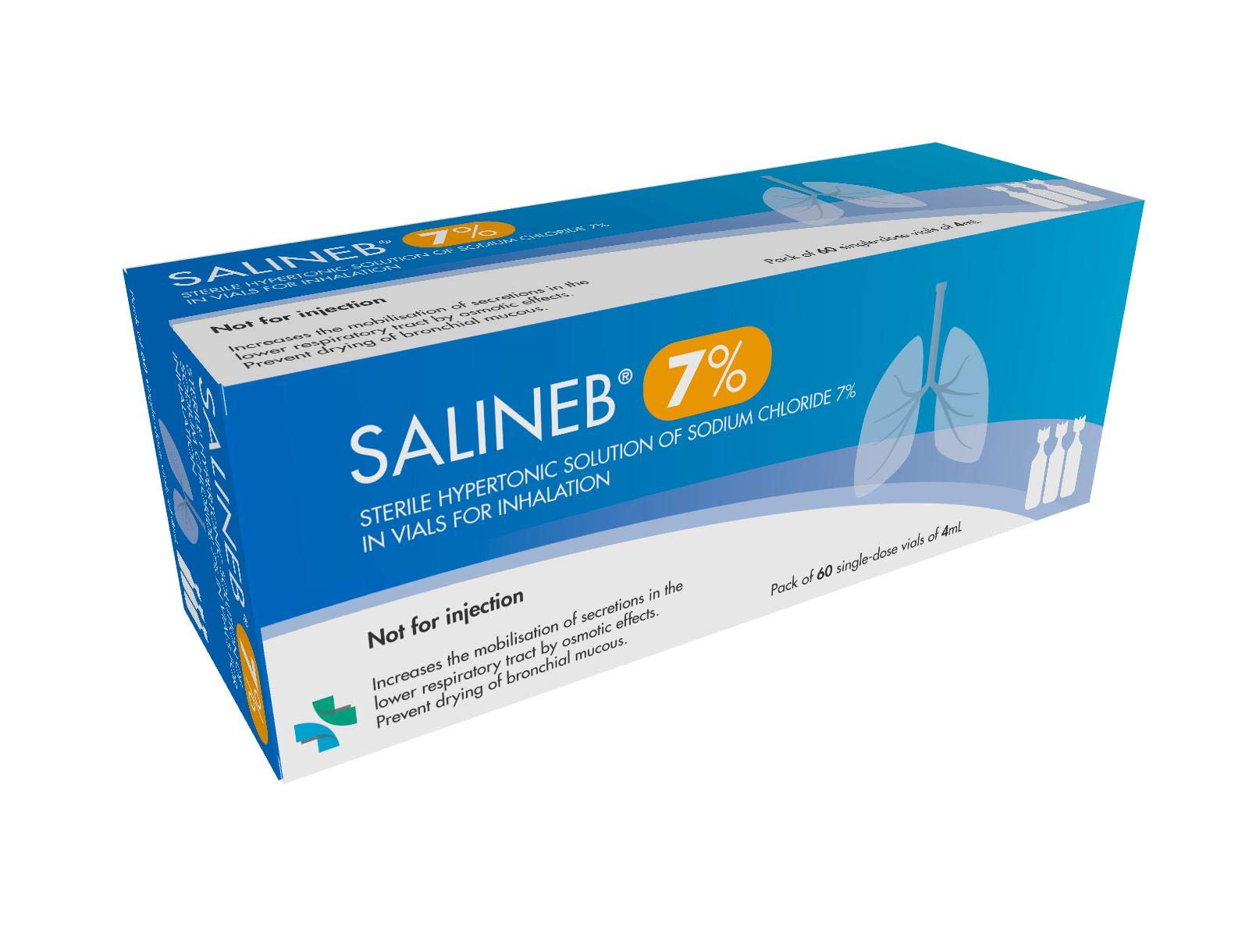 Salineb 7% Sterile Hypertonic Saline Solution 7% Sodium Chloride NaCl Vials for Inhalation 60 x 4ml Single-Dose Vials…