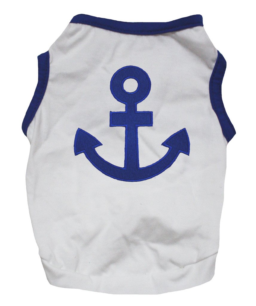 Petitebelle Sailor Anchor Puppy Dog Shirt (White/Blue, Large)