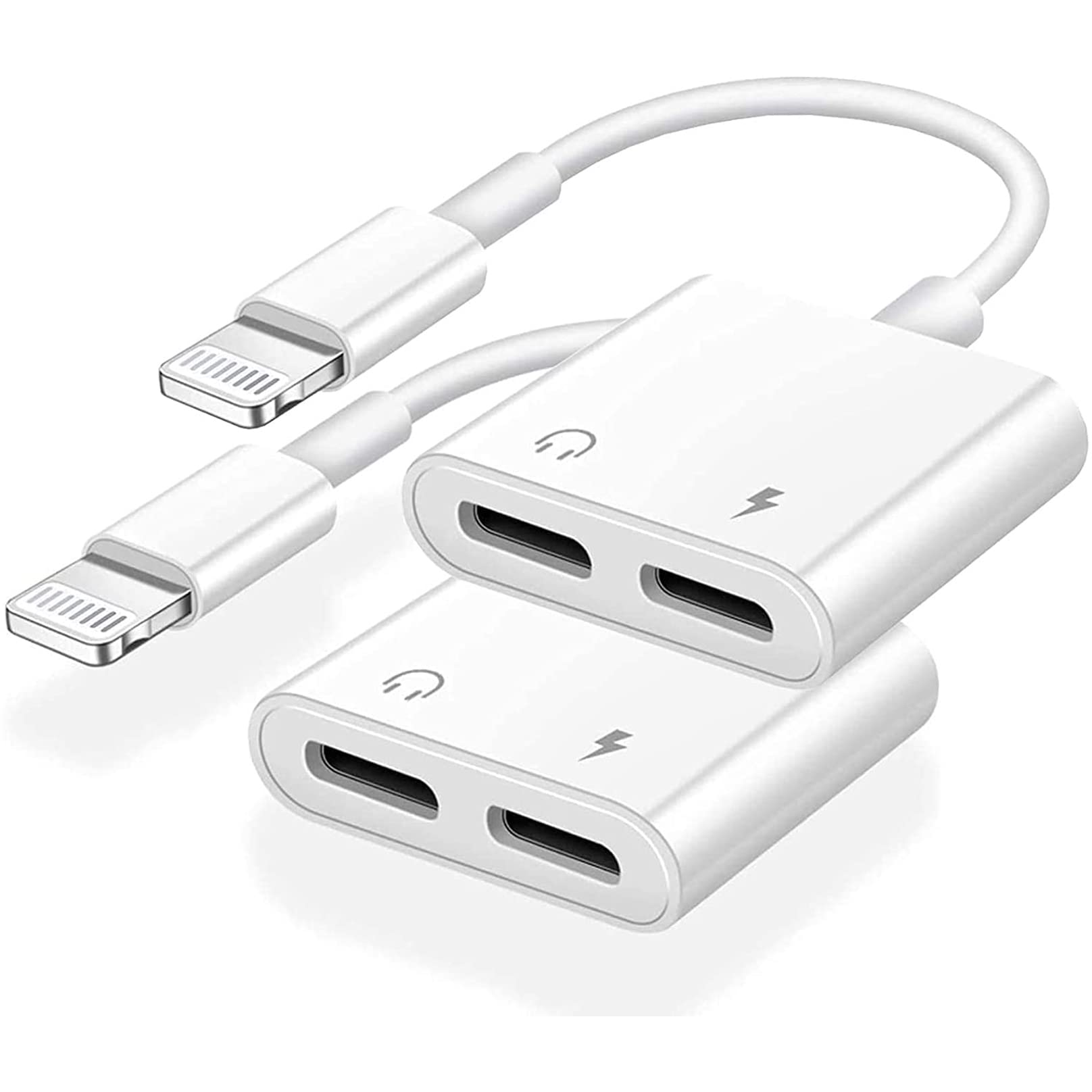 Apple MFi Certified 2 Pack iPhone Lightning Adapter, Dual Lightning AUX + Charger Adapter Dongle Cable Splitter Compatible with iPhone 13/12/11/SE/X/XR/XS/8/7/6 Support Call+Charging