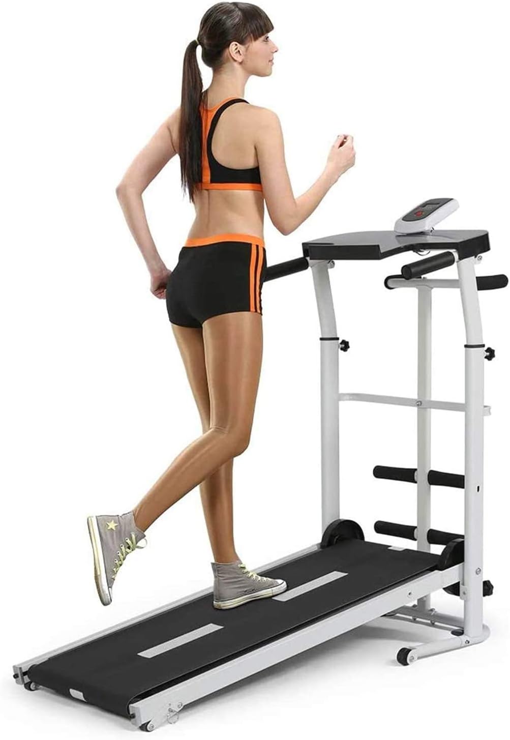 LUHUIYUAN Home Manual Treadmill, Portable Folding Mini Treadmill, Mechanical Walking Machine Fitness Exercise Slim Running Office Desk Treadmill Incline + Foldable for Home Gym Black&White