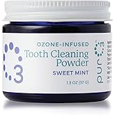 PurO3 Ozonated Toothpaste Powder, Natural Teeth Whitening &amp; Plaque Remover | Fluoride Free Organic Remineralizing Tooth &amp; Gum Cleaning, Ozone Infused Coconut Oil Dental Care with Peppermint, 37g
