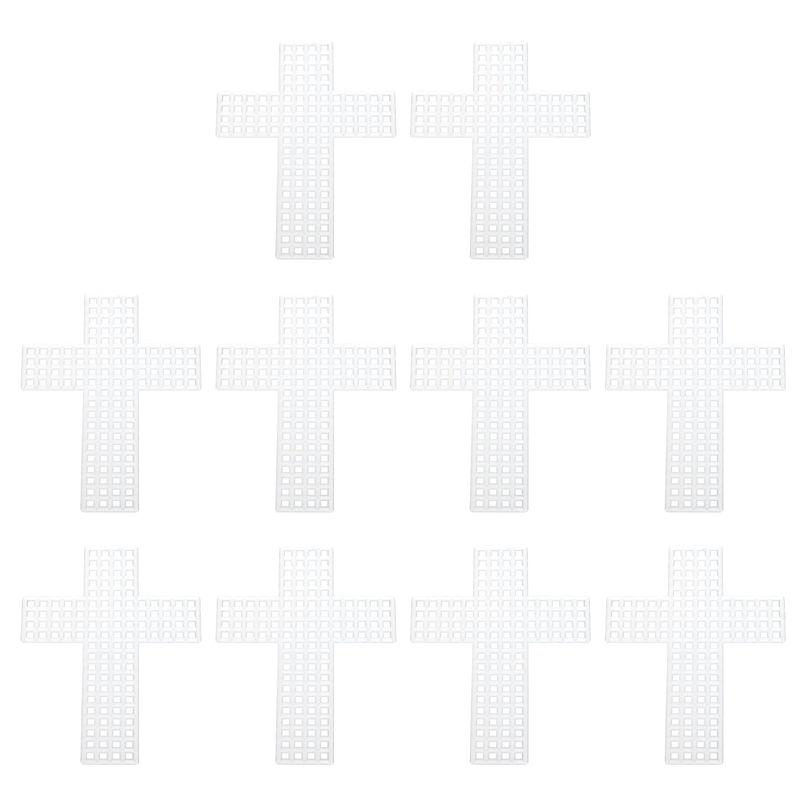 PATIKIL Plastic Mesh Canvas Sheets,10Pcs 3.04 x 2.1inch Cross Needlework Blank Yarn Crafting for Embroidery DIY Bookmarks Cup Mats, White, Cross Shape
