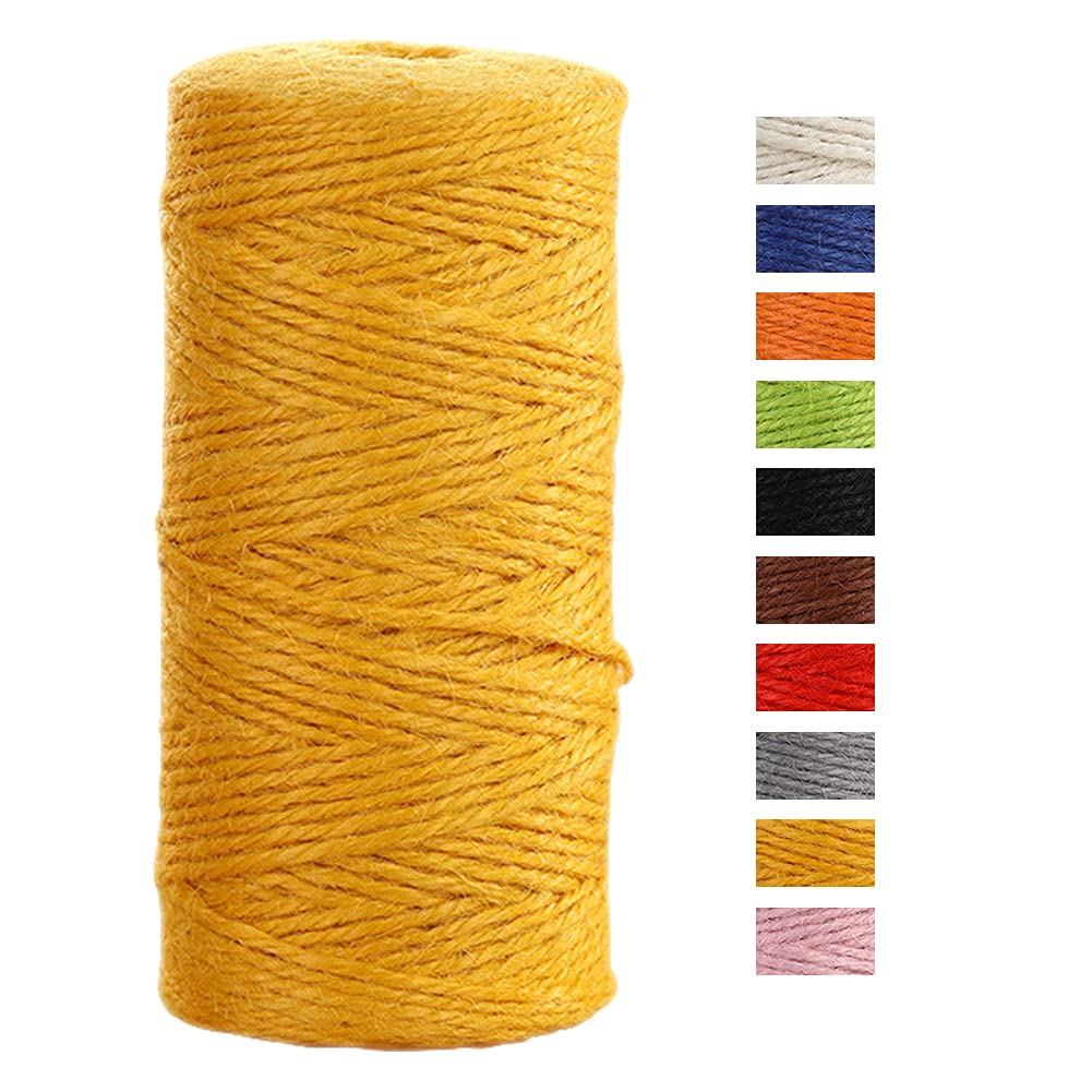 JeogYong Jute Twine String 2mm x 100m Natural Coloured Jute String 3-ply Garden Twine Kitchen Cord Thick Jute Rope for Decoration Floristry, DIY Arts & Crafts, Bundling, Wrapping Gifts (Golden)