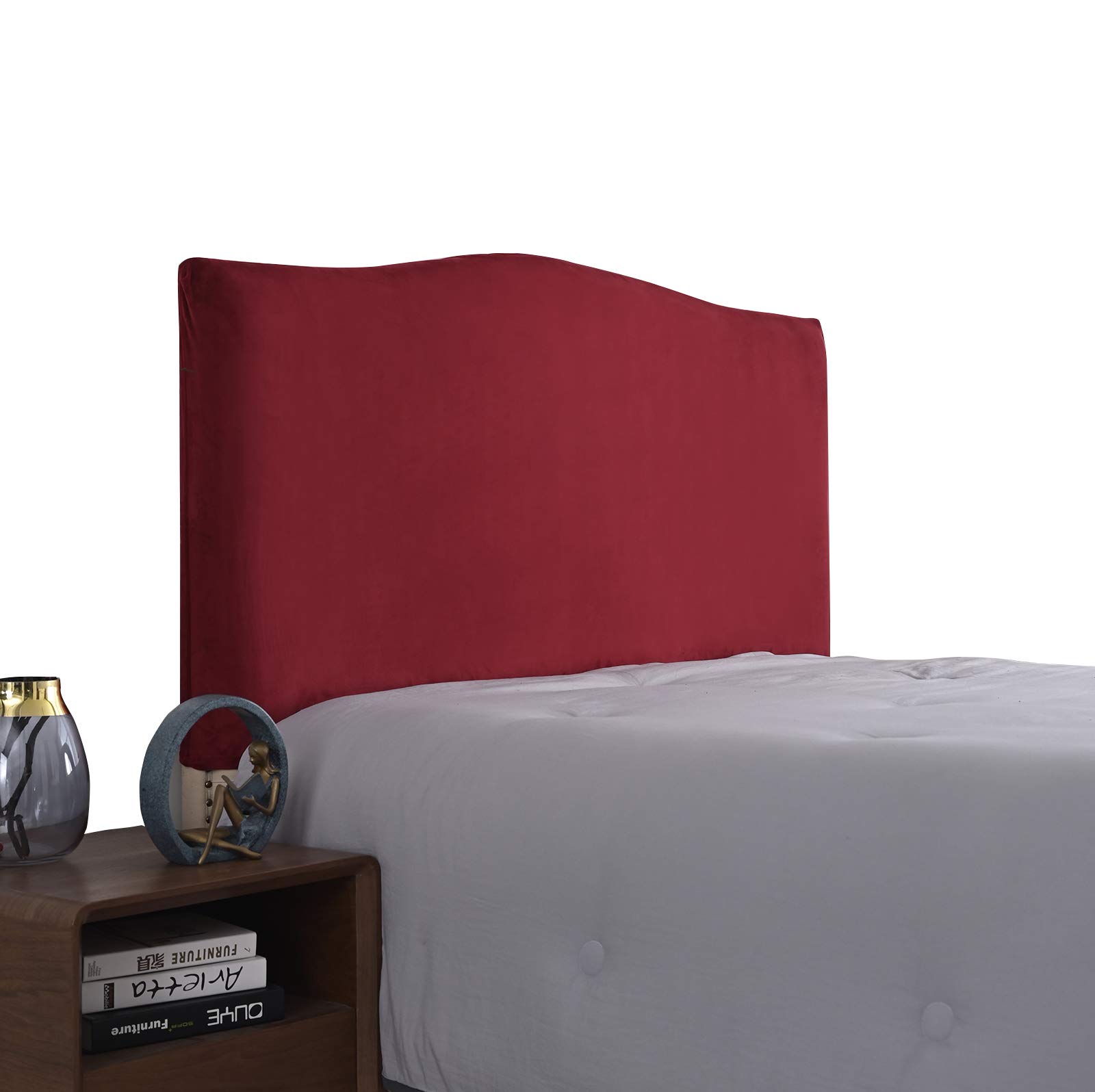 WINS Headboard Cover Stretch Velvet Headboard Protector Cover Headboard Decor Dustproof for Single Double King Size Beds Wine Red