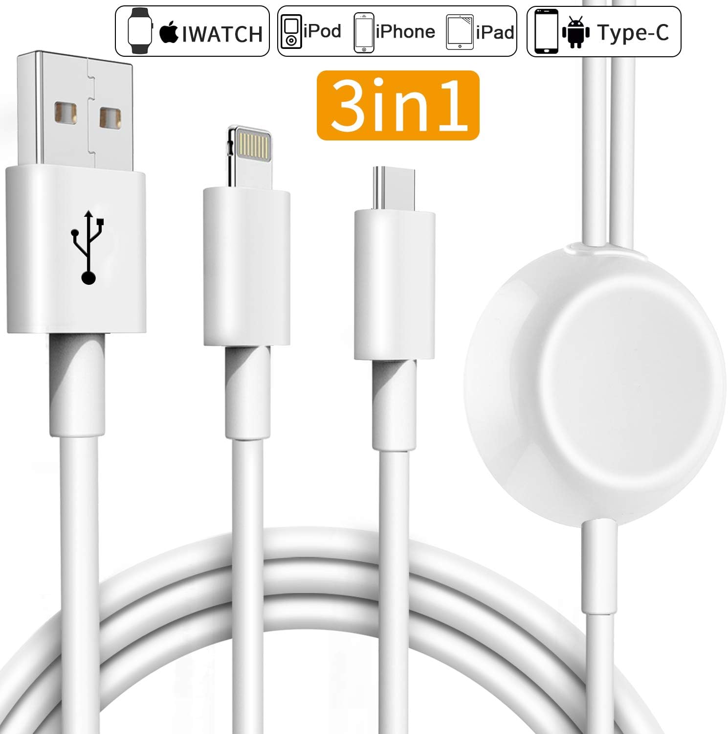 BiMONK 3 in 1 Apple iWatch Watch Charger Compatible with Apple Watch Series 4/3/2/1, 3.9ft USB C Cable for Samsung Galaxy S10 S9 S8 Plus Note 9 8 USB C Devices iPhone Xs/XS Max/X/ 8/8 Plus/ 7 Plus