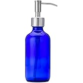 Petite Blue Glass Soap and Lotion Dispenser with Stainless Steel Pump - 8 oz