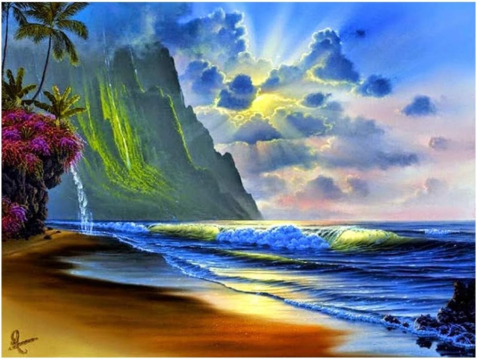 Mobicus 5D DIY Full Diamond Diamond Painting,Living Room Decorative Wall Stickers Wallpaper，Seaside(30x40cm/12x16inch)