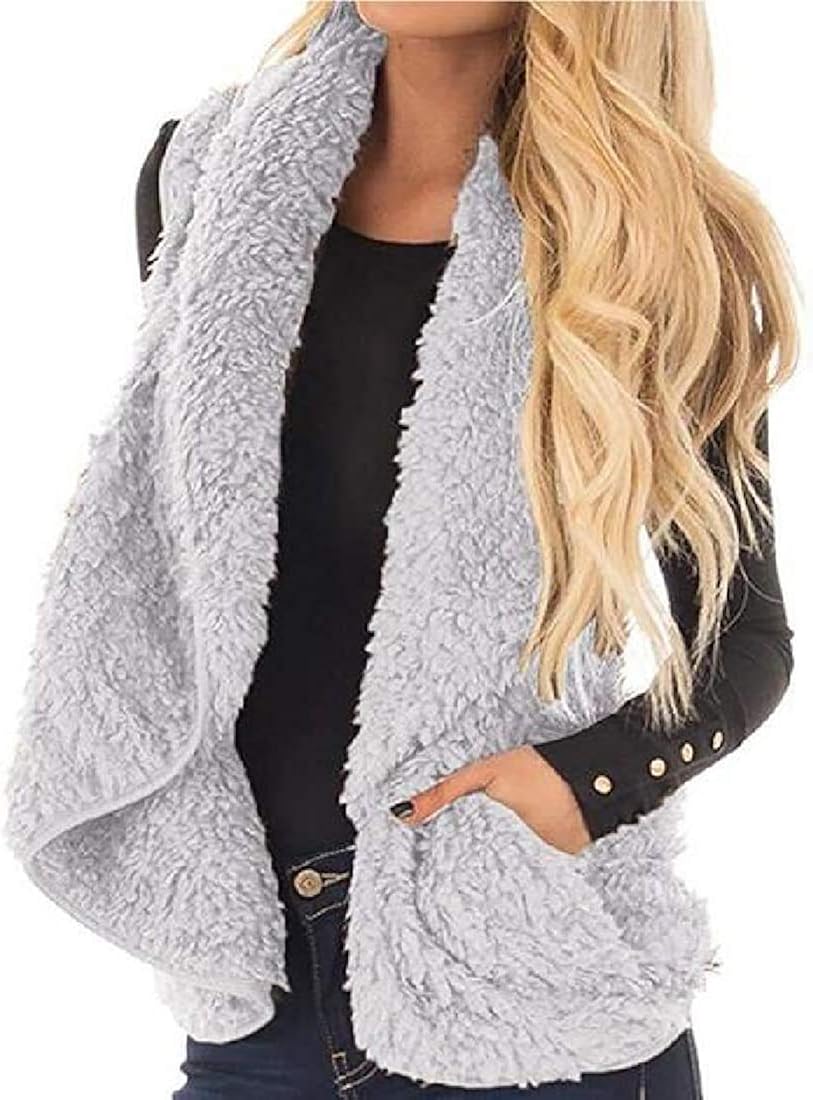 Women Vests Faux Fur Sleeveless Thicken Fluffy Loose Fit Coat Jacket