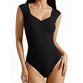 MANGOPOP Women's Sweetheart Neckline Thong Bodysuit Ruched V Neck Tank Top Body Suits Double Lined Sleeveless Going Out Tops