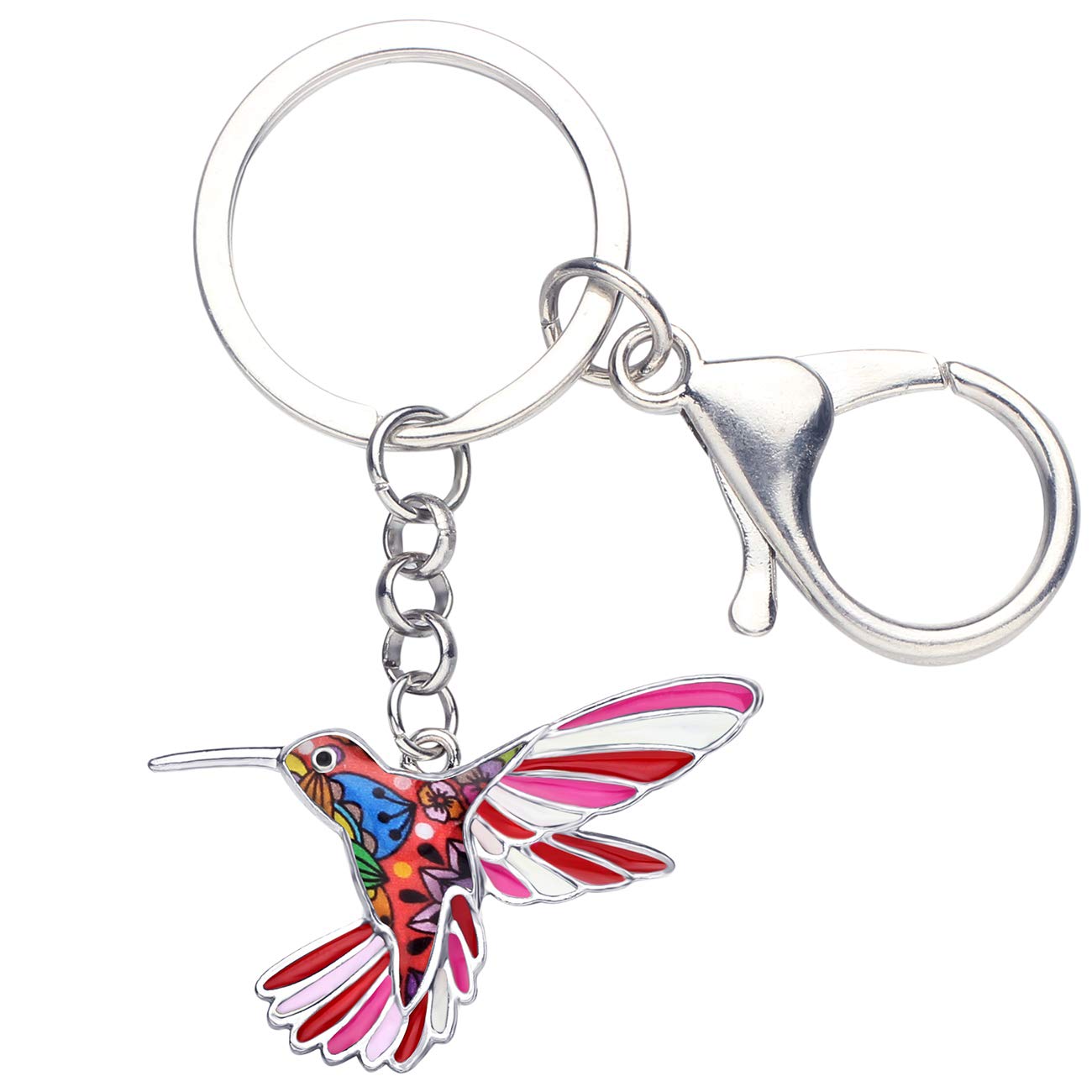 BONSNY Enamel Metal Hummingbird Key chains For Women Girls Gifts Car Purse Birds Pendant Charms (Red)