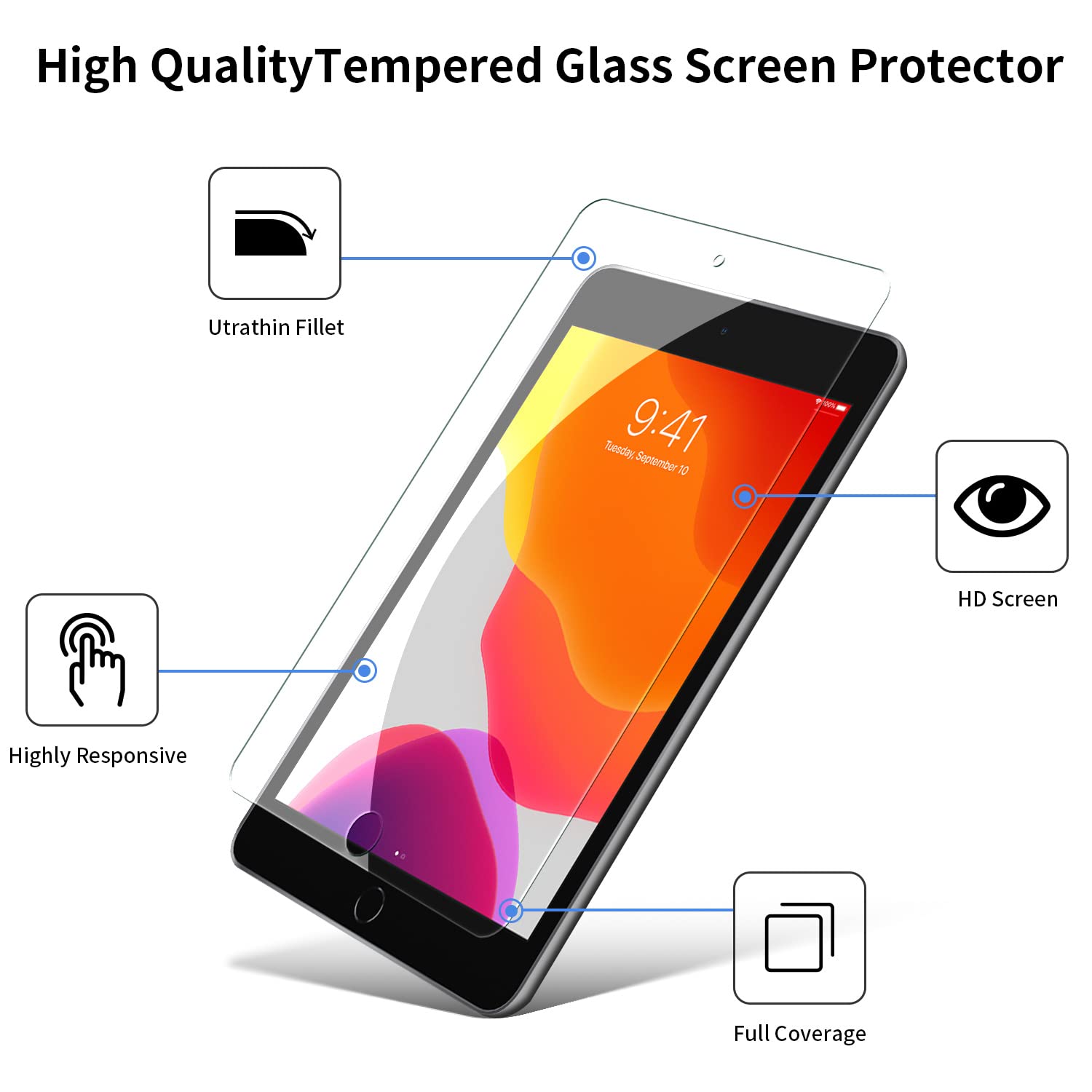 avakot 2 Pack Screen Protector for iPad Mini 5 | Ultra Clear Transparency Tempered Glass Film for iPad Mini 4 2015 | Anti-Scratch Sensitive Hardness Screen Protector for iPad Mini 7.9 Inch 2019