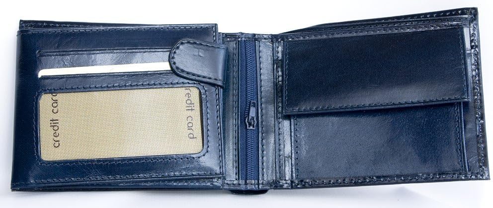 Men's Dark Blue Glossy Genuine Leather Wallet - Image 3