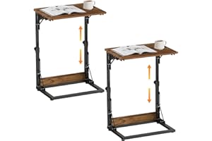 Snughome Folding TV Tray Table Set of 2, 19.68''Lx14.96''W Adjustable C-Shaped End Table for Couch, Foldable TV Tray with 6 Height for Eating, Side Tables with Sturdy Metal Frame