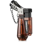 Torch Lighter, Refillable Butane Lighter with Blue Jet Flame, Windproof Pocket Lighter with Flip Cover, Transparent Fuel Tank, Adjustable Flame for BBQ Camping Outdoor Use (Butane Not Included)