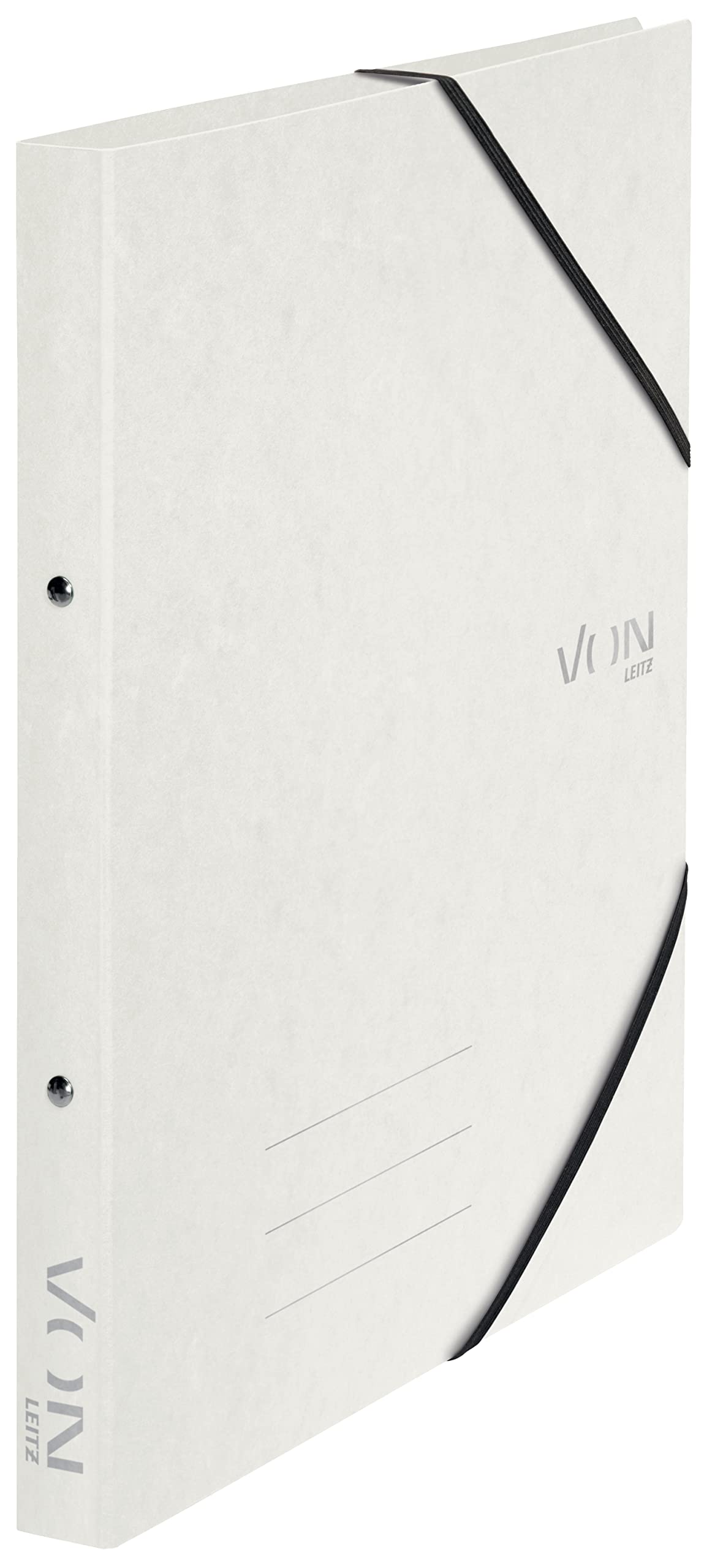 VON Leitz 30120001 A4 Ring Binder, Cardboard, with 2 Rings and Elastic Closure, 25 mm Spine Width, for 140 Sheets, Ring Mechanism, for School, Study & Home, Pack of 5, White