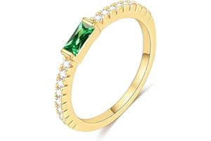 ZHESHY Gold Birthstone Rings for Women Non Tarnish 14K Gold Plated Eternity Stackable Ring Dainty CZ Gemstone Engagement Wedd