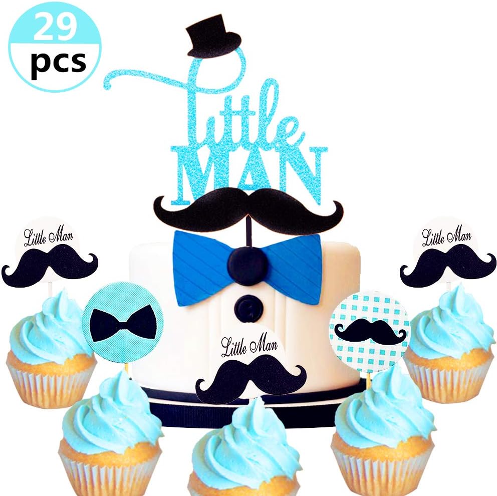 Amazon Com 29 Pcs Jevenis Little Man Cake Topper Little Man Baby Shower Cupcake Decoration Bow Tie Baby Shower Cupcake Toppers For Boy Baby Shower Toys Games