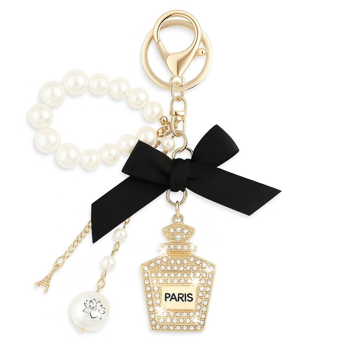 Photo 1 of MyfavoriteK Perfume Keychain for Women Elegant Chic Key Chain Charm for Purse Cute Keychain Pearls Wristlet (Black)