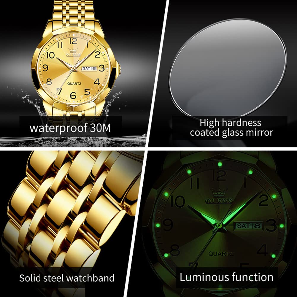OLEVS Herrenuhren Gold Business Kleid Luxus Armbanduhr Luminous Leicht zu lesen wasserdichte Edelstahluhr für Männer 6