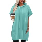 KISSMODA Long Shirts for Women Plus Size Summer Dresses 2026 Pullover Hoodies Short Sleeve Tunic Tops With Pockets