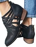 FIRENGOLI Sara Love Women's Strap Ankle Boots Cut Out Criss Cross Block Heel Booties