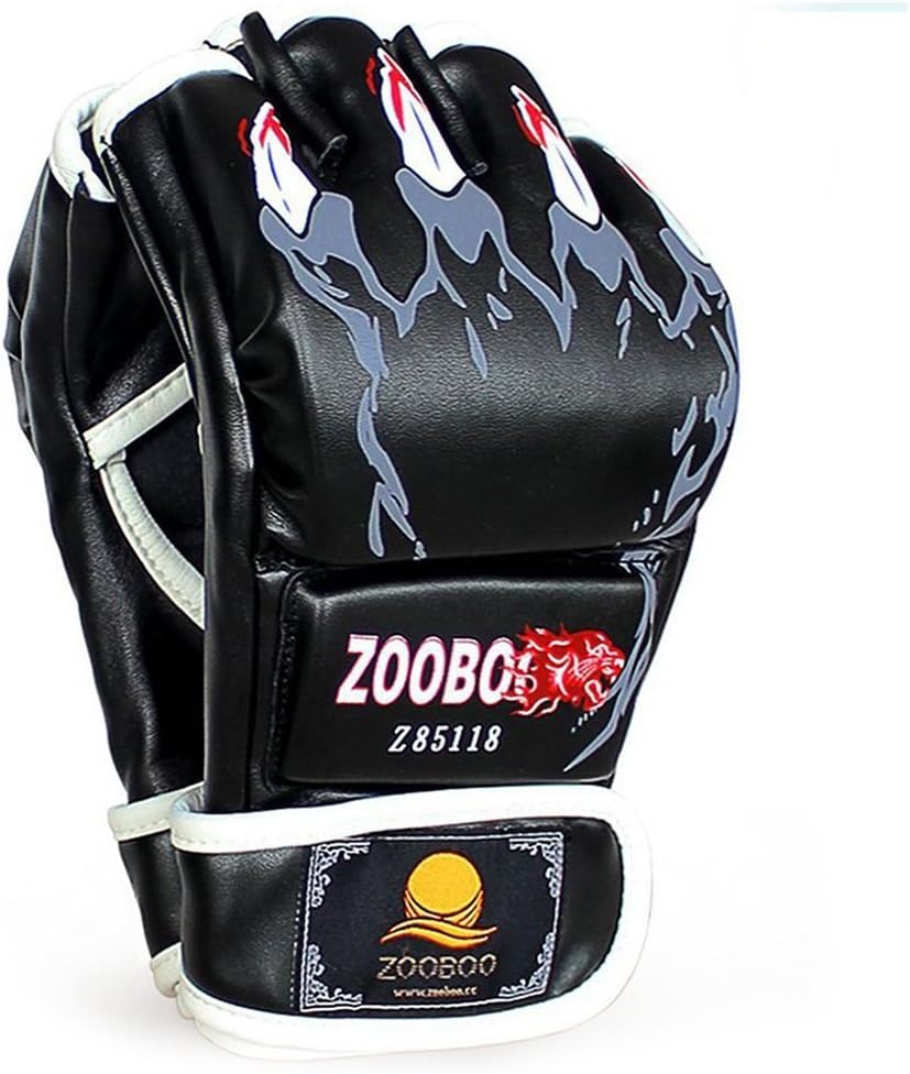 ZOOBOO MMA Gloves Half-finger Boxing Training Gloves Punching Mitts with Adjustable Wrist Band for Sanda Sparring Bag Training (One Size Fits Most)