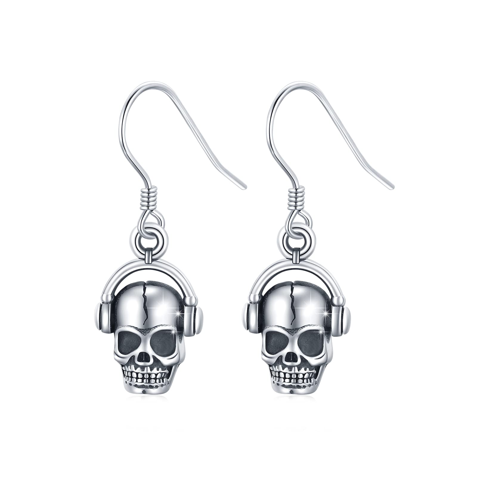 Skull Earrings Women Silver 925 Skull Hanging Earrings Skull Hoop Earrings Dangle Skeleton Earrings Halloween Skull Jewelry Gifts Valentines for Women Men Kids Girls