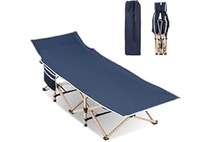 Candockway Folding Camping Cot for Sleeping, Portable Cots for Adults, Heavy Duty Cot Bed 550LBS(Max Load), Extra Wider Cots with Large Pocket for Outdoor, Office, Beach