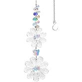 Crystal Flower Suncatcher Hanging Ornament, Rainbow Maker Window Sun Catcher Indoor Outdoor Patio Garden Decor (Clear)