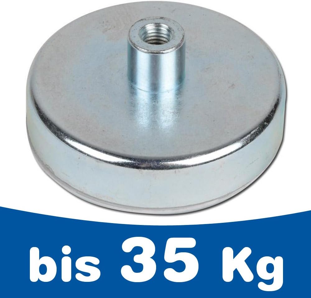 Flat pot holding magnet Ø 6 mm - Ø 32 mm NdFeB threaded insert - Cylindrical pot magnets with neodymium magnetic core are suitable for applications where high holding force is required, Sizes:Ø 10mm | M3 | 2.5kg force