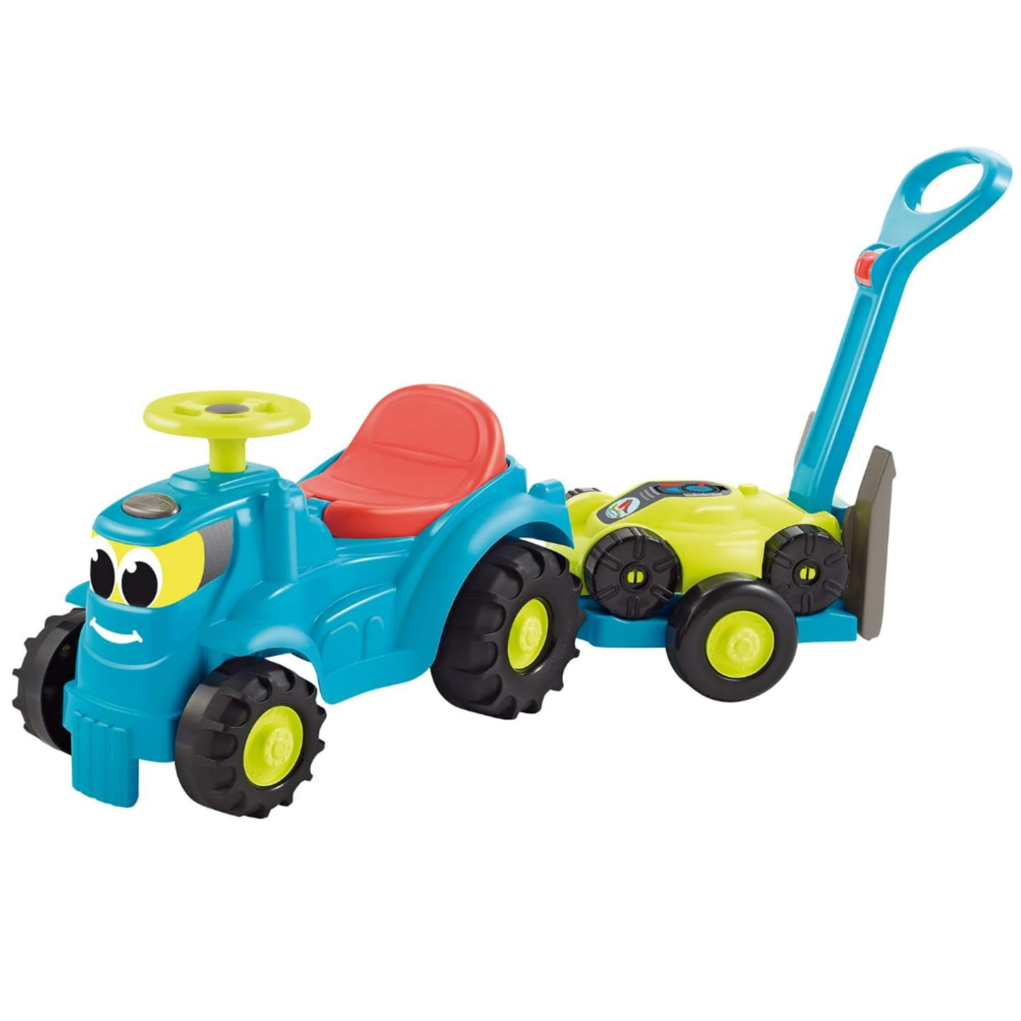 Ecoiffier Tractor Ride-On with Trailer and Lawnmower | Kids Outdoor & Garden Ride-on | Suitable for Boys and Girls 1-3 Years