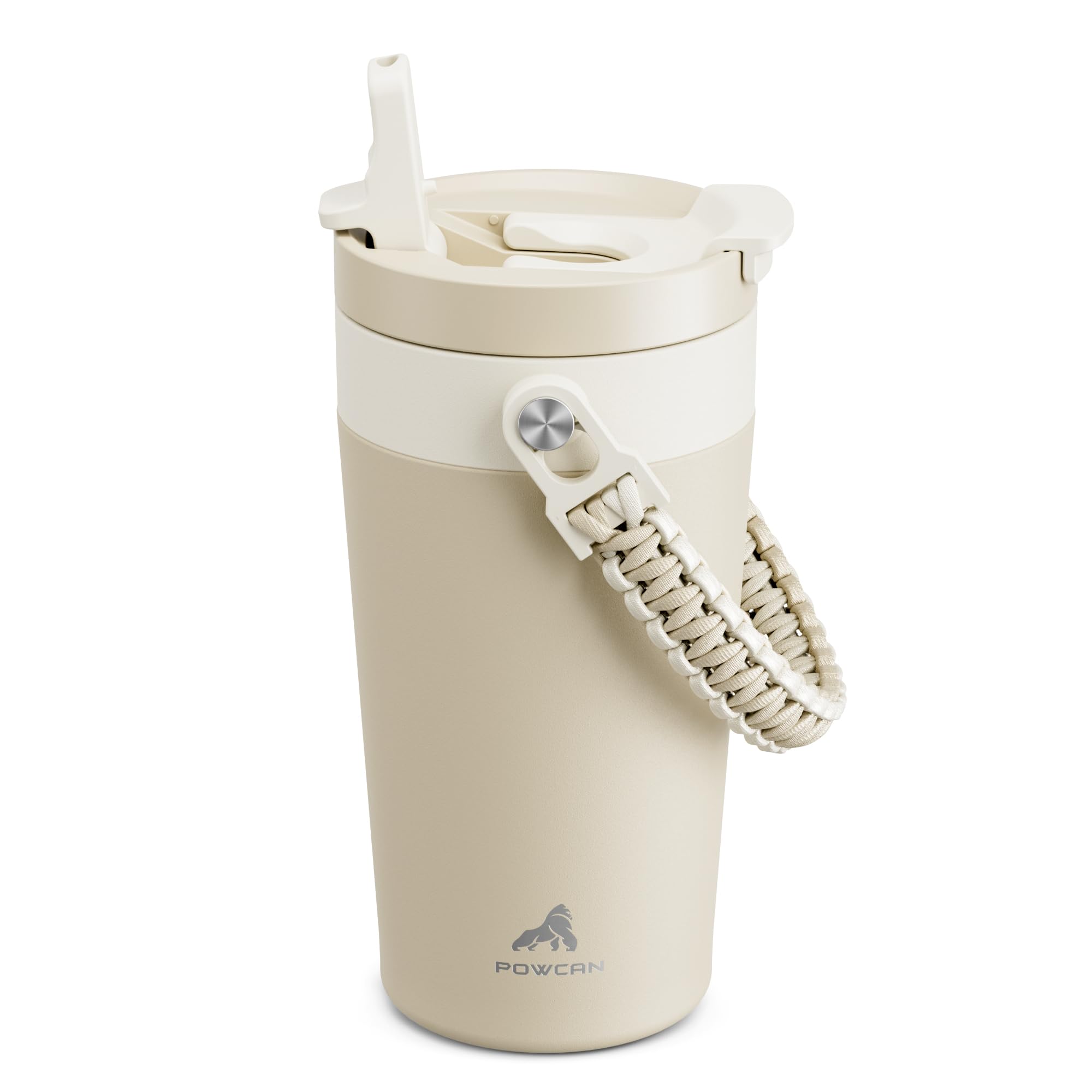 Photo 1 of 16 oz Insulated Coffee Mug for Office: 2-in-1 Straw Flip Lid, Keep Cold 24H, Fit in Car Cupholder, Leakproof, Stainless Steel Coffee Tumbler with Handle for Travel, Sports, Gifts and Home (Oat)